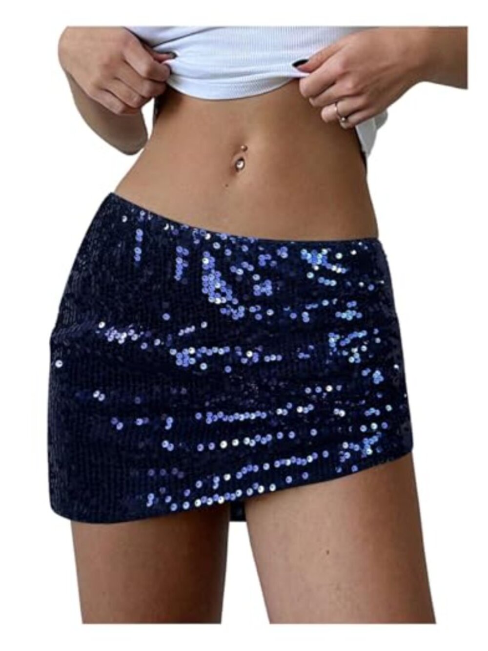 Sequin Bodycon Mini Skirt Low Rise Rave Party Clubwear Stretchy